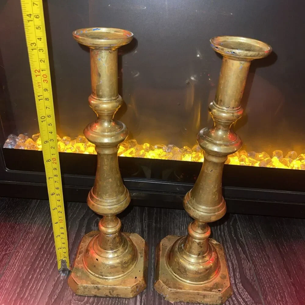 Pair Set Virginia Metalcrafters Harvin Brass Tall Candlesticks 3002B 13.5